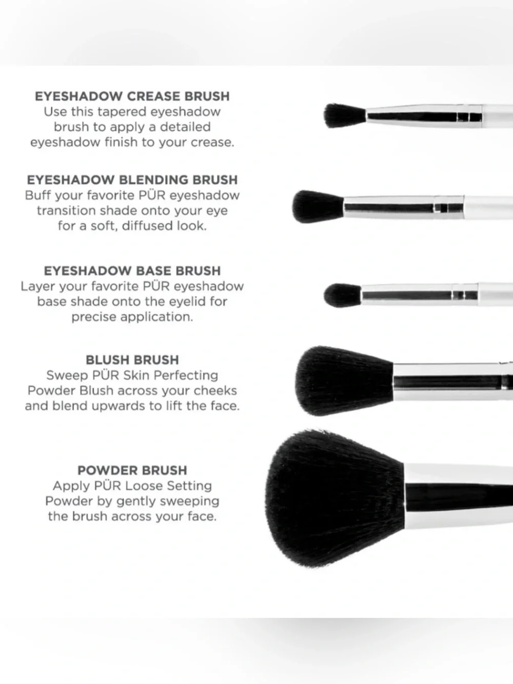 PÜR 5-Piece White Makeup Brush Set with Holder